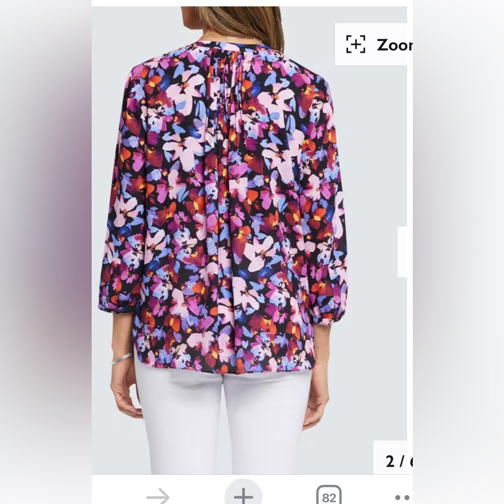 NYDJ pintuck floral blouse HOT SPRING size petite medium NWT - Picture 3 of 5